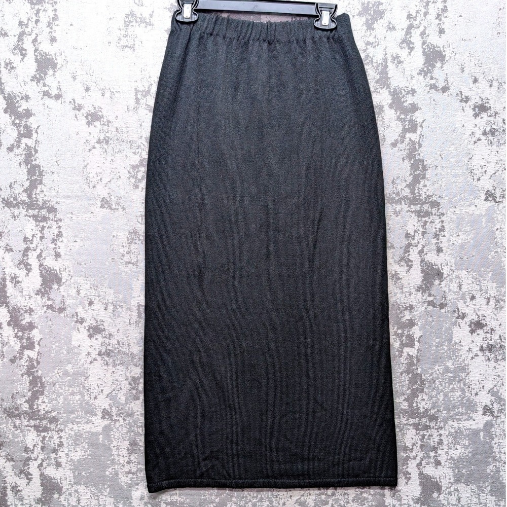 VTG Dylani Knitwear Black Elastic Waist Knit Long Midi Skirt‎ Slit GUC W26